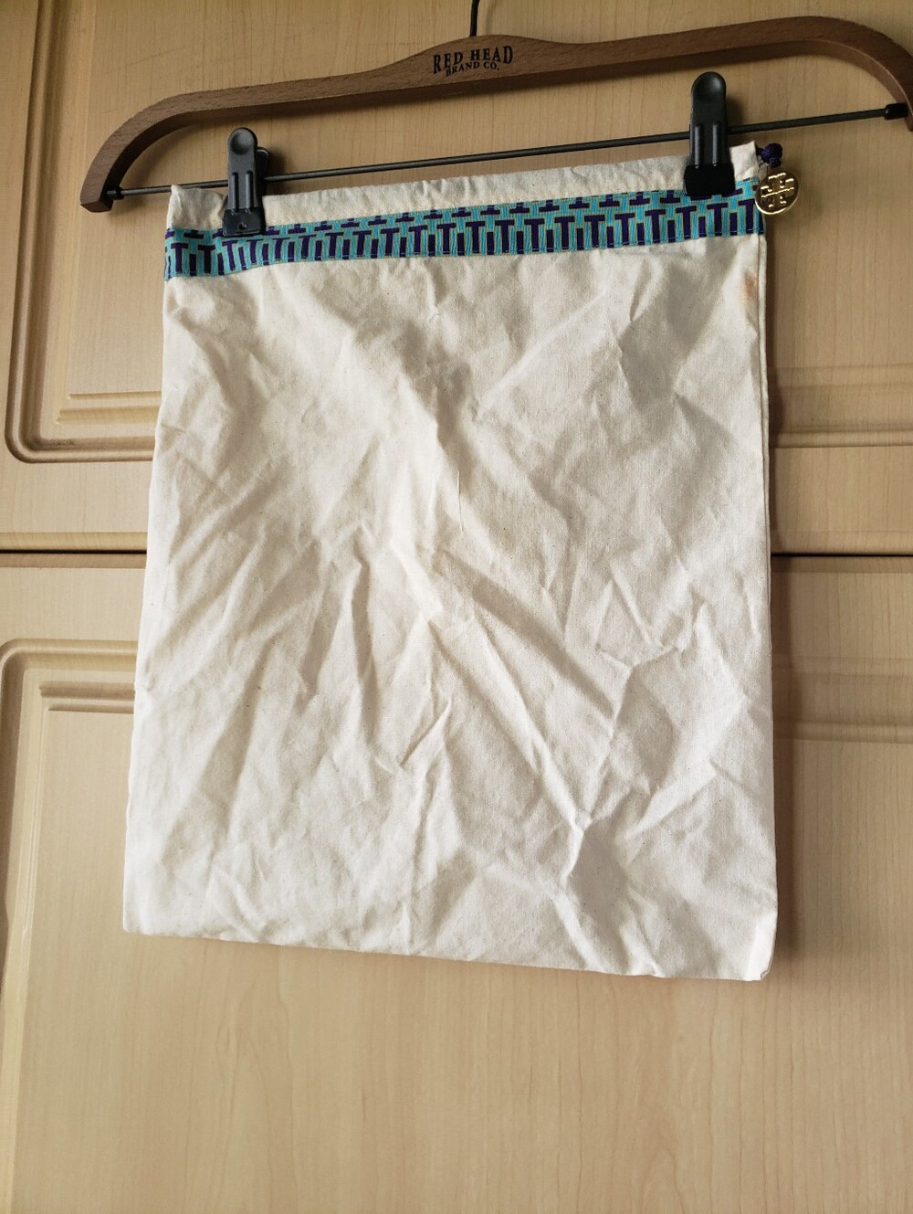 Tory Burch Cream Dust Bag with Blue Logo Trim